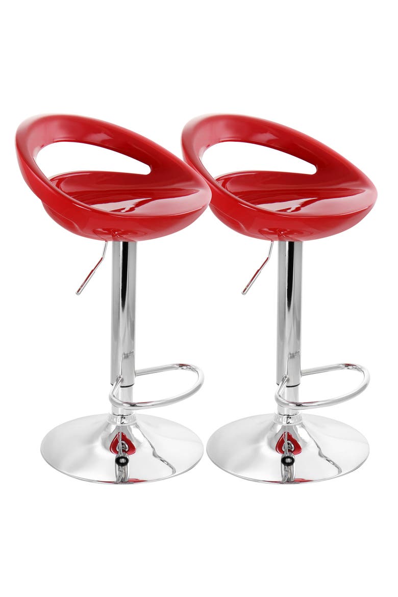 2 Piece Retro Adjustable Bar Stool, Main, color, Red