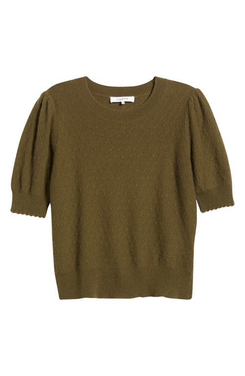Frame Puff Sleeve Pointelle Cashmere Sweater In Military Green