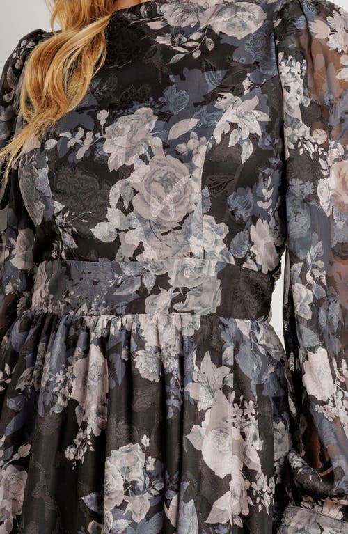 Flying Tomato Floral Long Sleeve Fit & Flare Midi Dress In Black