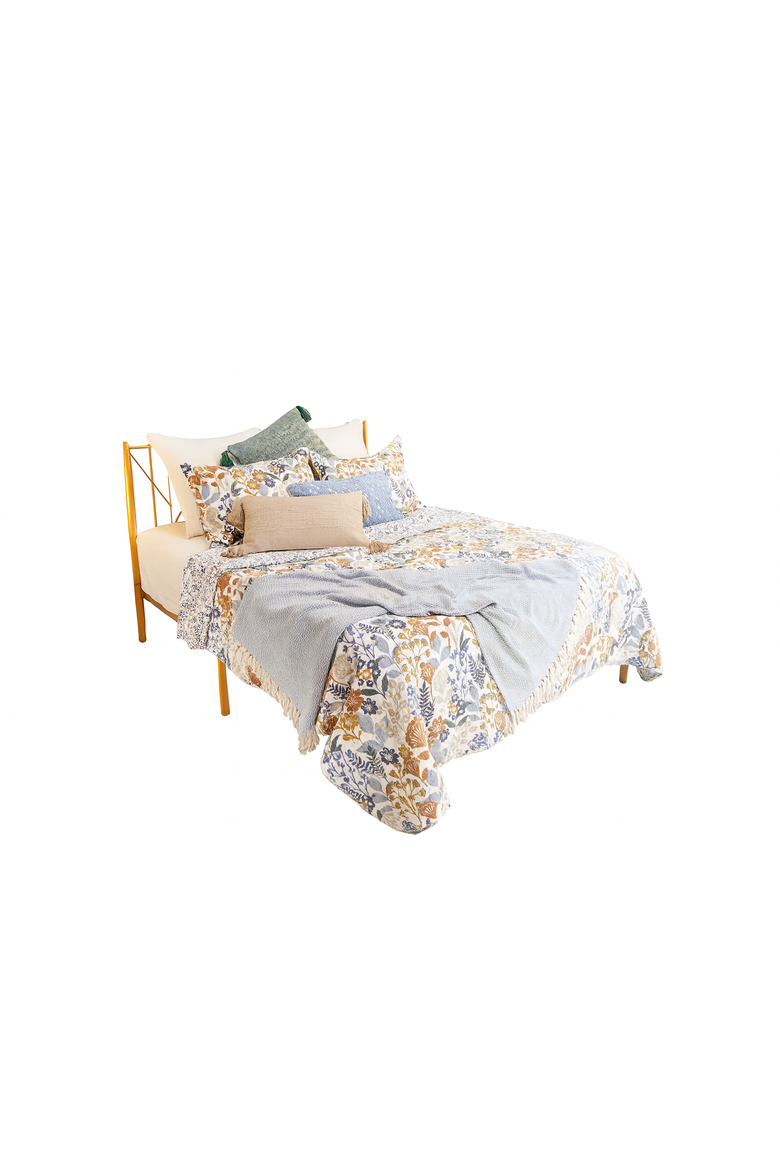Delilah Spring Floral Cotton Quilt Set  - Reversible and Machine Washable, Main, color, Blue