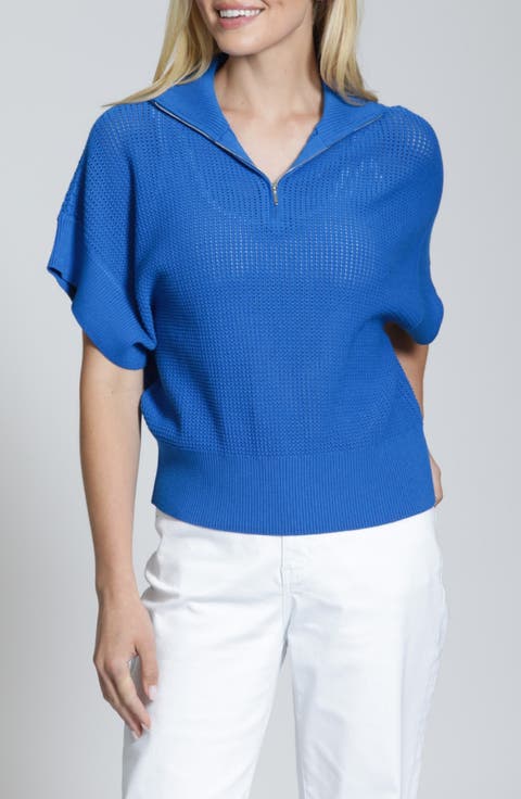 Open Stitch Quarter Zip Sweater