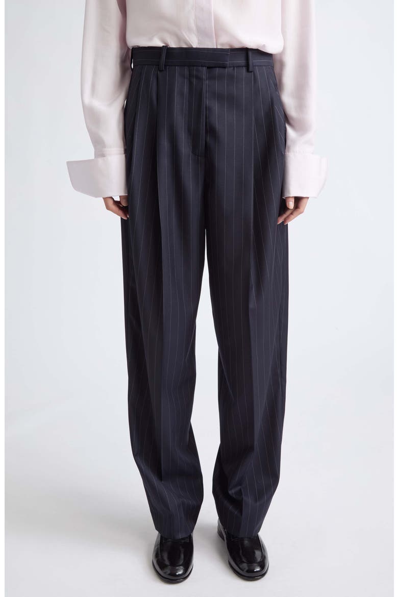 Double Pleat Wool Trousers, Main, color, DARK NAVY