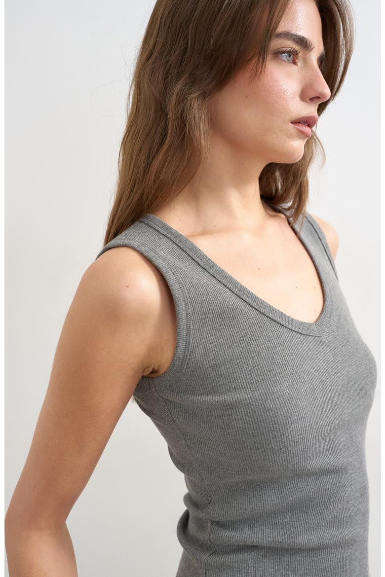 V-Neck Stretch Cotton Rib Tank, Alternate, color, GREY