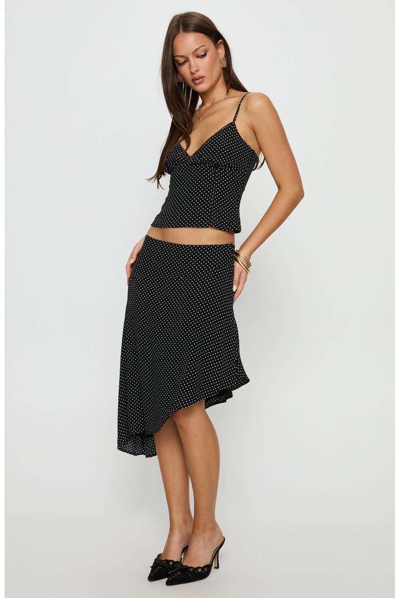 Cabernet Polka Dot Camisole & Asymmetric Skirt Set, Alternate, color, BLACK POLKA