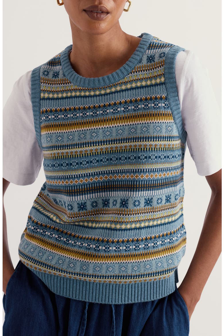 Cove Cottage Pattern Sweater Vest, Main, color, CARVED RELIEF CADET MULTI