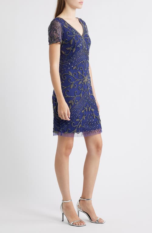 Pisarro Nights Beaded Double V-neck Dress In Blue
