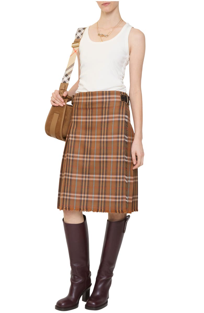 Burberry Check Wool Kilt, Main, color, Ginger Orange