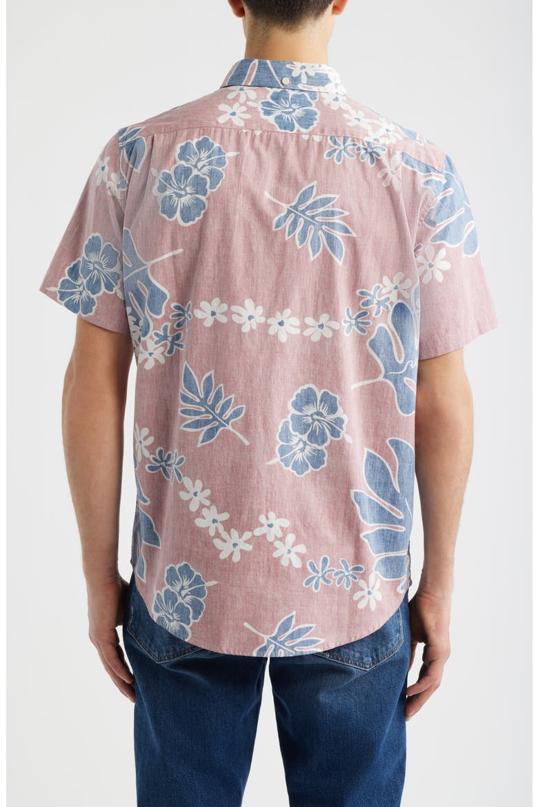 Old School Floral Short Sleeve Button-Down Cotton Sport Shirt, Alternate, color, VINTAGE RED