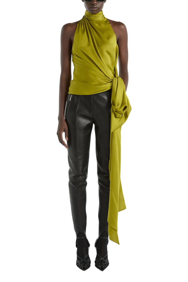 Open-Back Silk Chiffon Top, Alternate, color, green