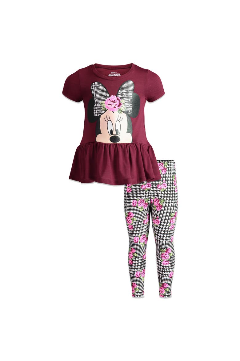Minnie Mouse T-Shirt & Leggings Set, Main, color, Wine Red