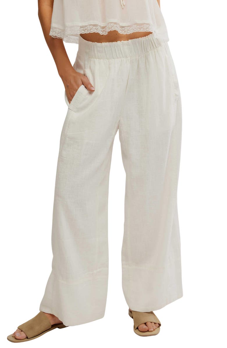 Free People Days End Pull-On Linen Blend Wide Leg Pants, Main, color, Clean Ivory