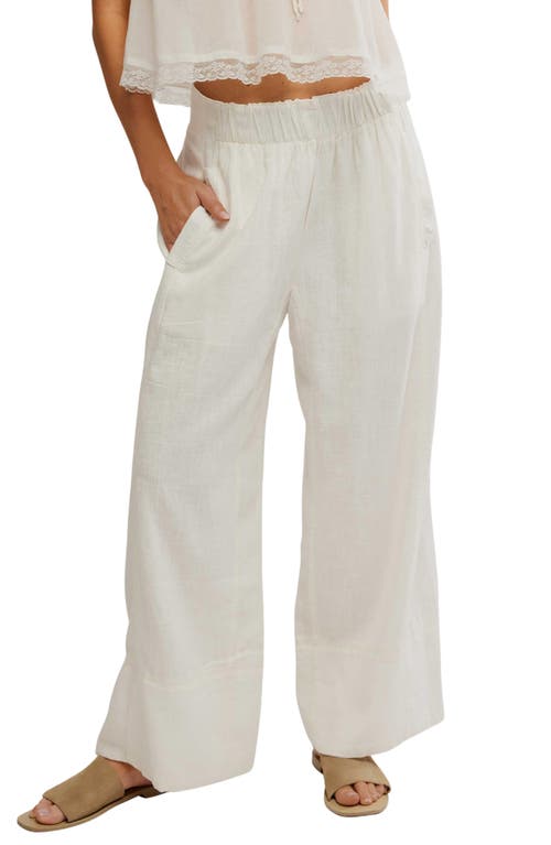 Free People Days End Pull-on Linen Blend Wide Leg Pants In White