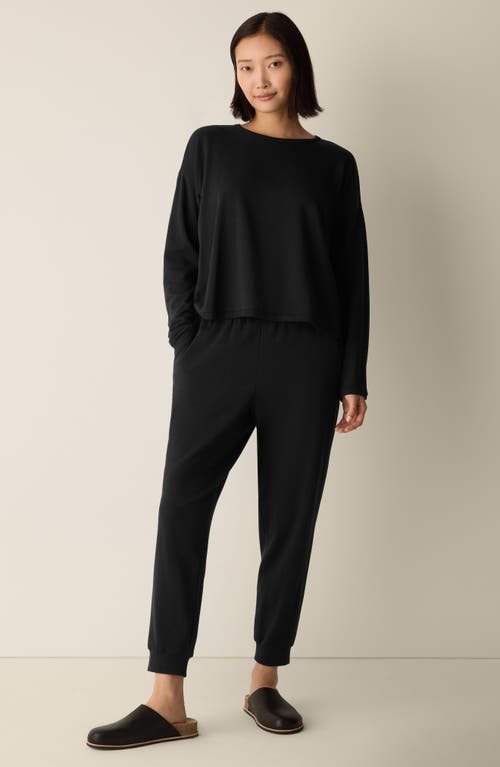 Eileen Fisher Cozy Brushed Terry Hug Round Neck Box-top In Black