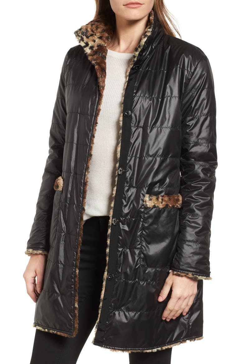 Reversible Faux Marled Fur Coat, Alternate, color, CHEETAH