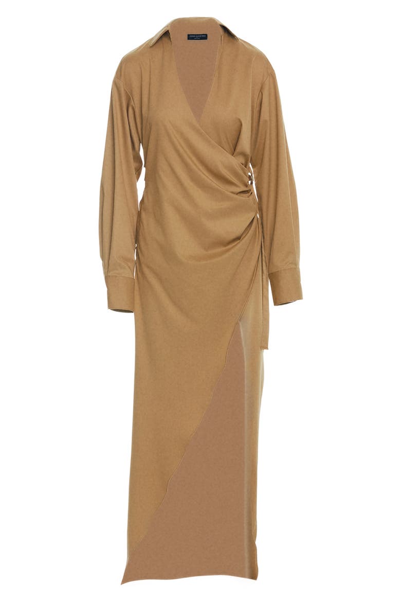 Long Sleeve Faux Wrap Dress, Alternate, color, BEIGE