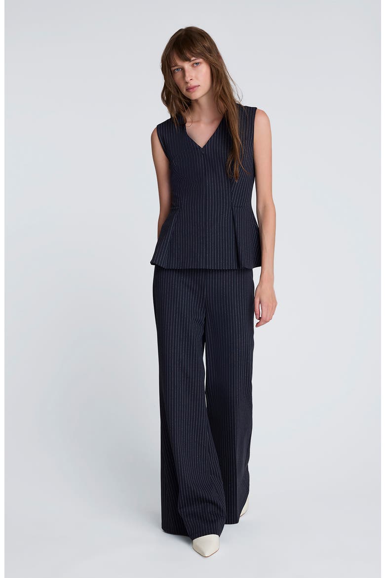 High Waist Pull-On Flare Pants, Alternate, color, DARK NAVY/ PURE WHITE MULTI