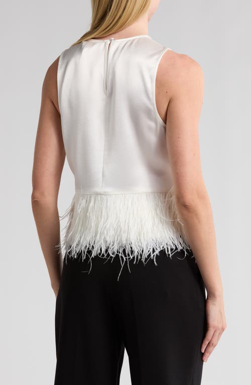 Cinq À Sept Charisse Feather Trim Top In Ivory