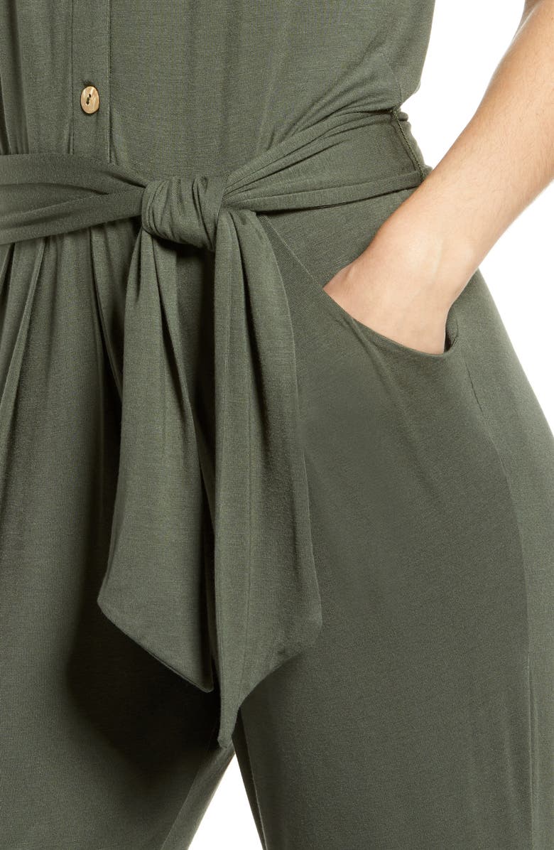 Loveappella Button Front Tie Jumpsuit, Alternate, color, 