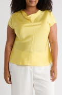 Renee C Cowl Neck Short Sleeve Satin Top