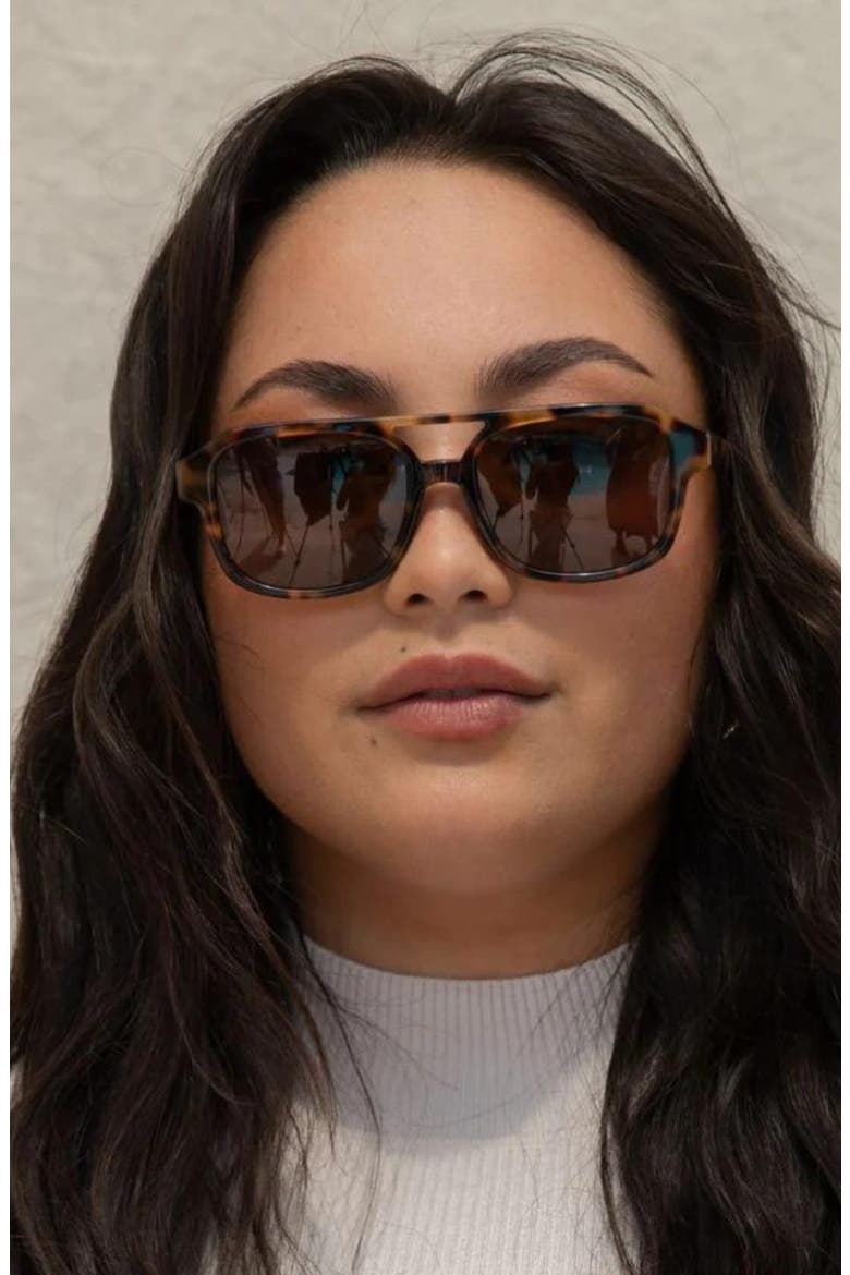 Hanalei 55mm Medium Nose Bridge Wide Width Polarized Top Bar Sunglasses, Alternate, color, SIENNA TORTOISE / TAN LENSES
