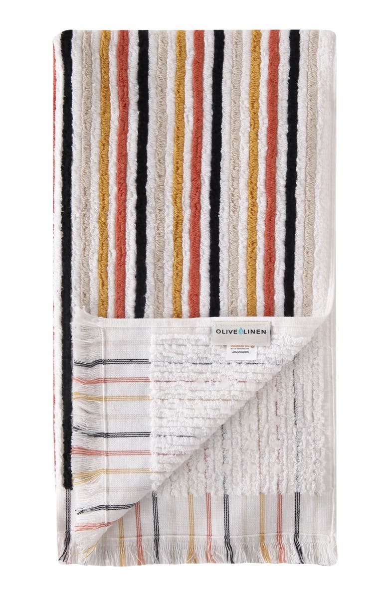 Olive & Linen Stripes Bath Mat, Main, color, Rainbow