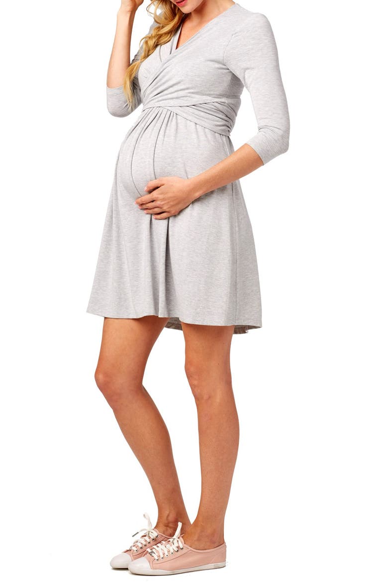 Maternity/Nursing Wrap Dress, Alternate, color, GREY HEATHER