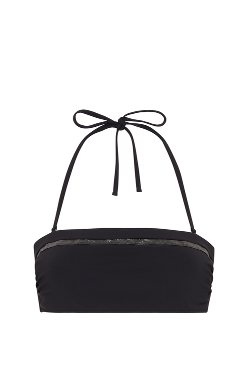 Brunello Cucinelli Black Techno Jersey Monili Bikini Bandeau Top In Black