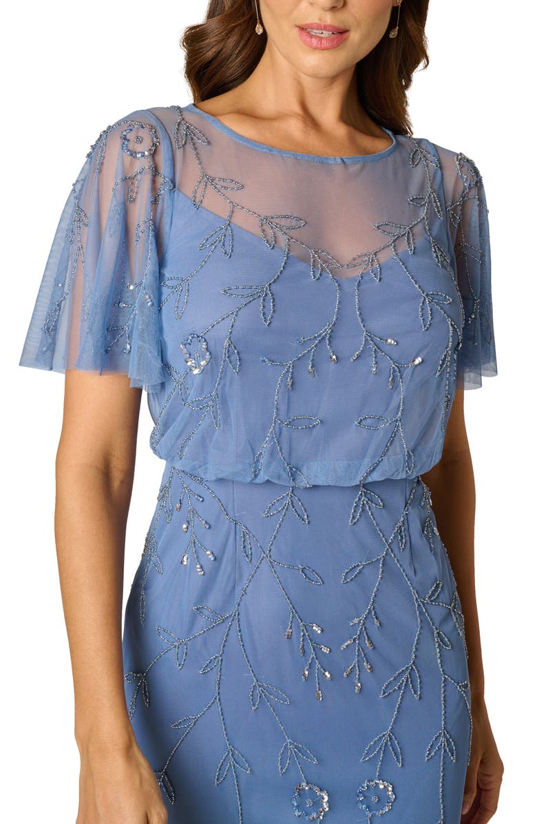 Adrianna Papell Beaded Mesh Blouson Gown, Alternate, color,