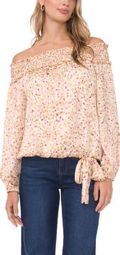 Vince Camuto Print Tie Hem Off the Shoulder Top