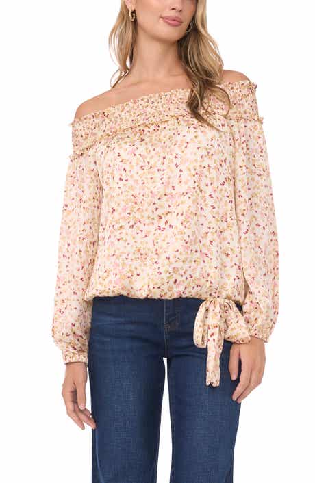 Vince Camuto Print Tie Hem Off the Shoulder Top