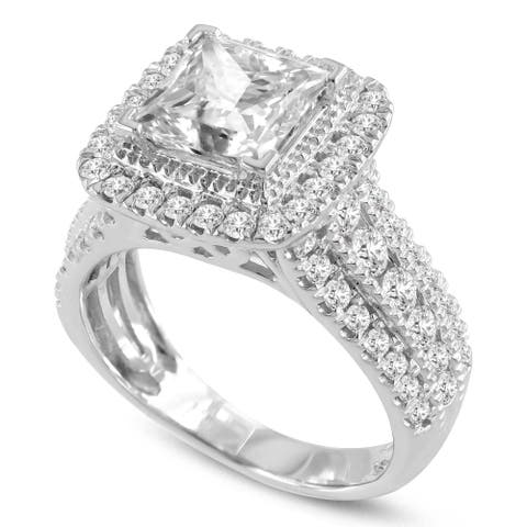 Miroslava 14K White Gold Princess Cut Lab Grown Diamond Halo Engagement Ring - 3.85 Ct