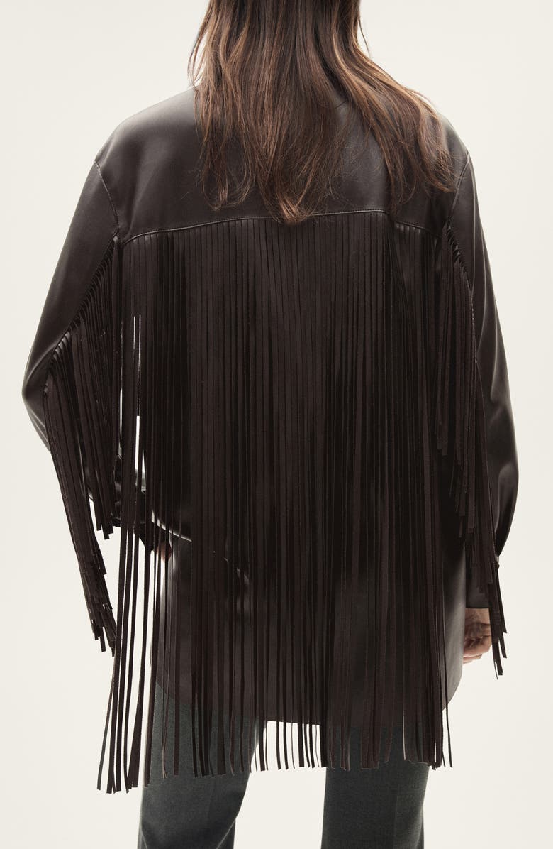 MANGO Oversize Fringe Trim Faux Leather Overshirt, Alternate, color, 