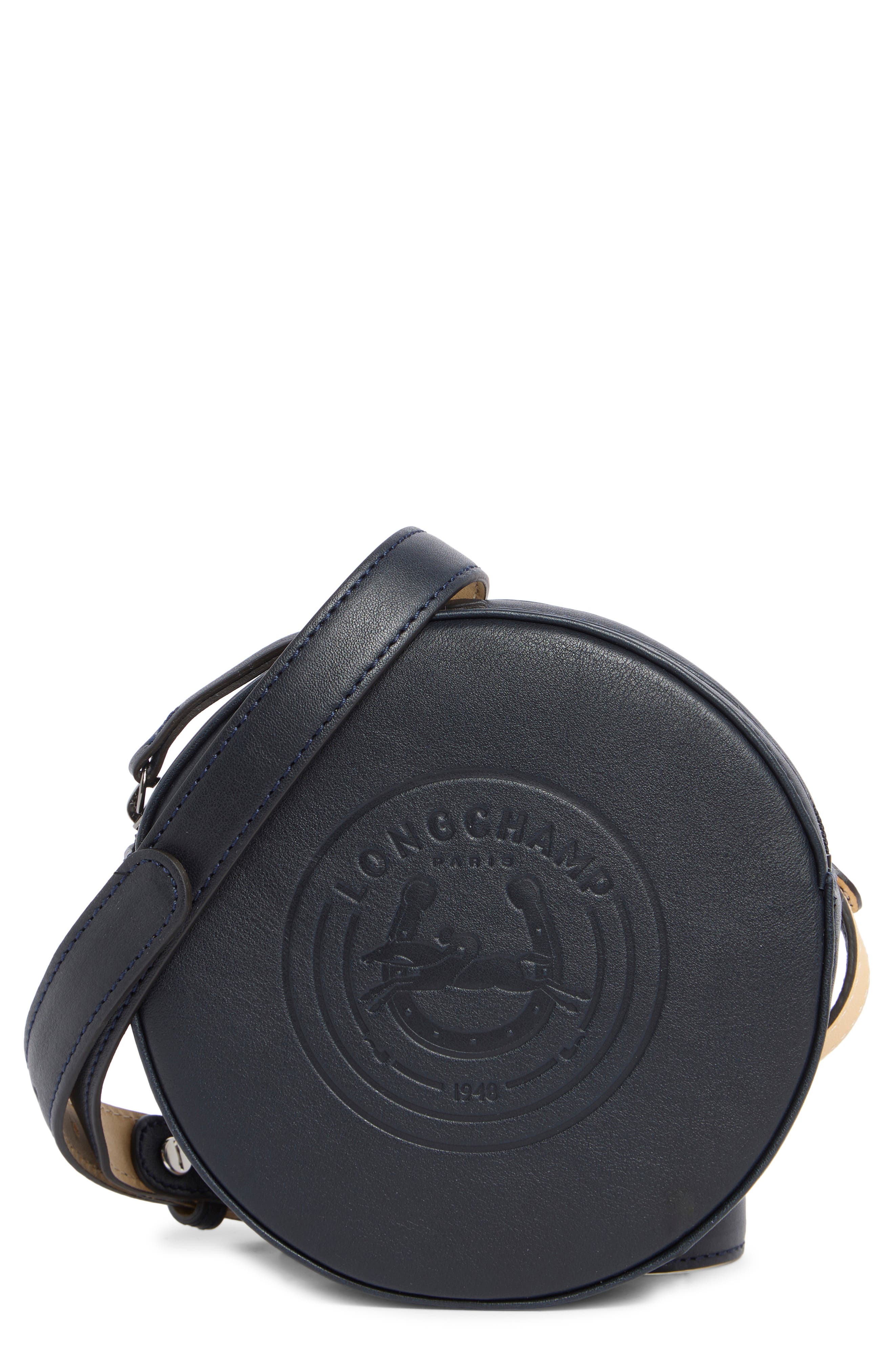 Longchamp Embossed Circular Belt Bag, Main, color, Midnight Blue