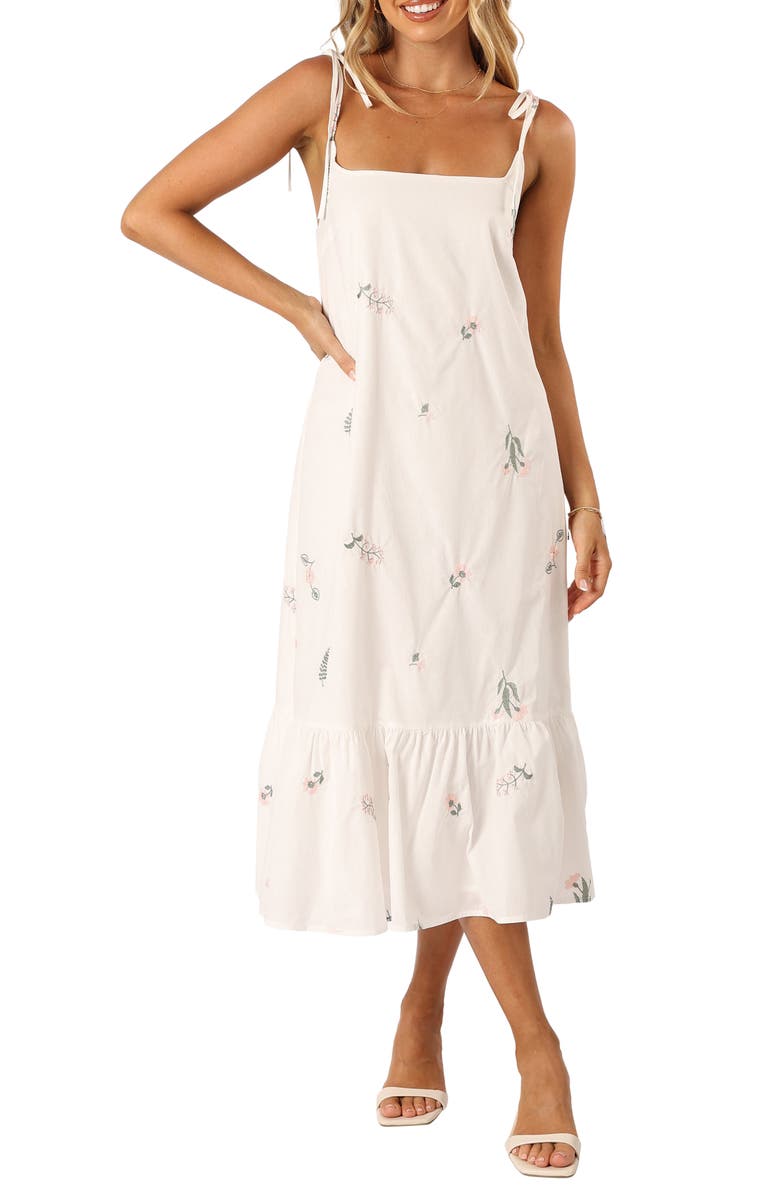 Petal & Pup Emmett Floral Embroidered Cotton Midi Sundress, Main, color, 