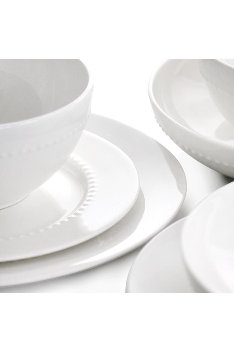 Embossed Bone China 16 Piece Double Bowl Dinnerware Set, Alternate, color, White