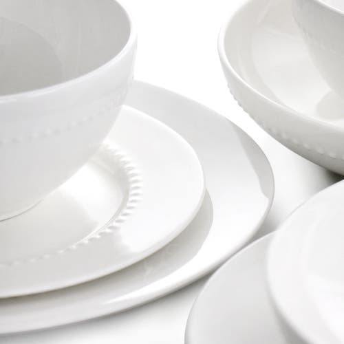 Gibson Elite Embossed Bone China 16 Piece Double Bowl Dinnerware Set In White