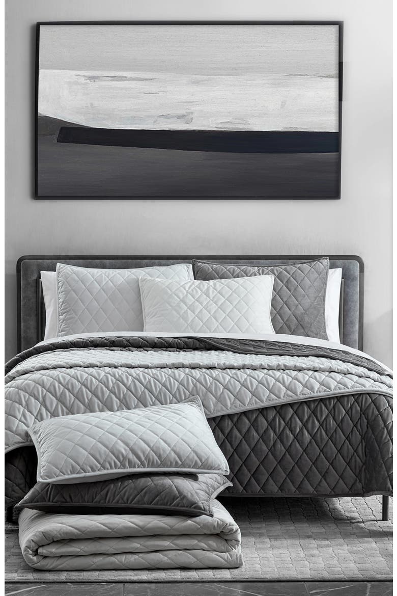 Diamond Velvet Quilt & Sham Set, Alternate, color, SOFT CHARCOAL