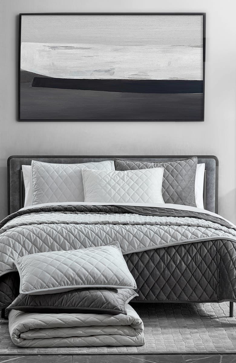 Vera Wang Diamond Velvet Quilt & Sham Set, Alternate, color, Soft Charcoal