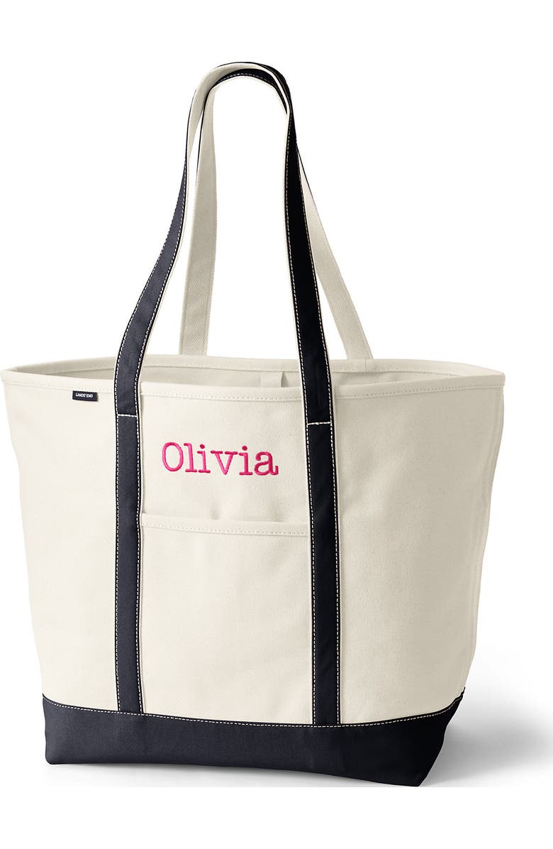 Lands' End Open Top Long Handle Canvas Tote Bag, Main, color, Natural/Black