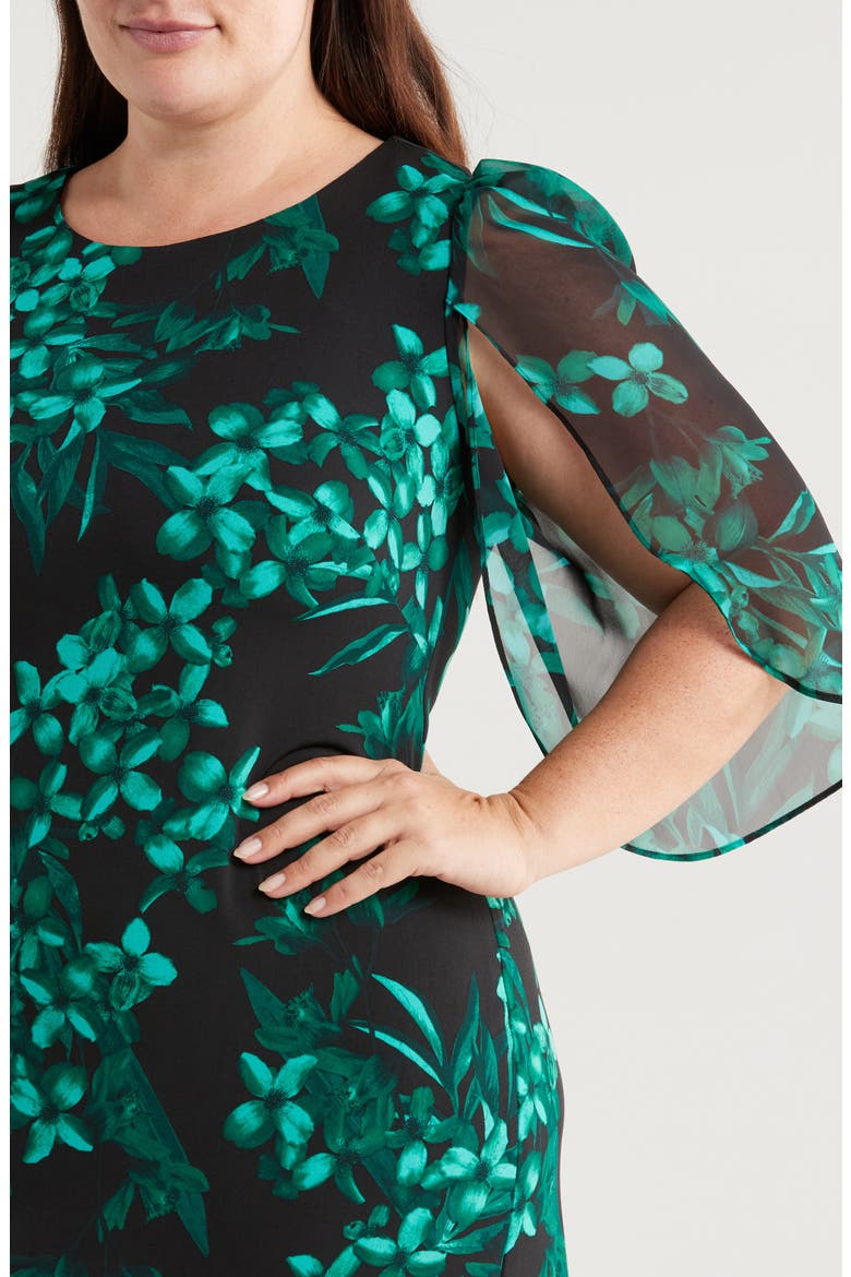 Floral Chiffon Sleeve Sheath Dress, Alternate, color, HUNTER