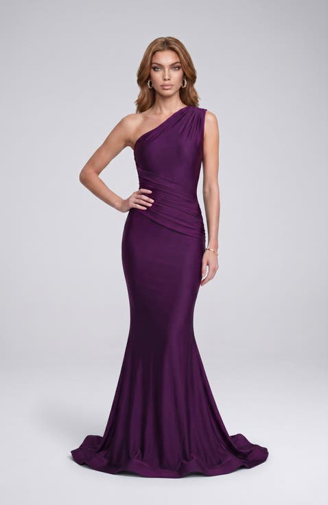 One Shoulder Ruched Mermaid Evening Gown