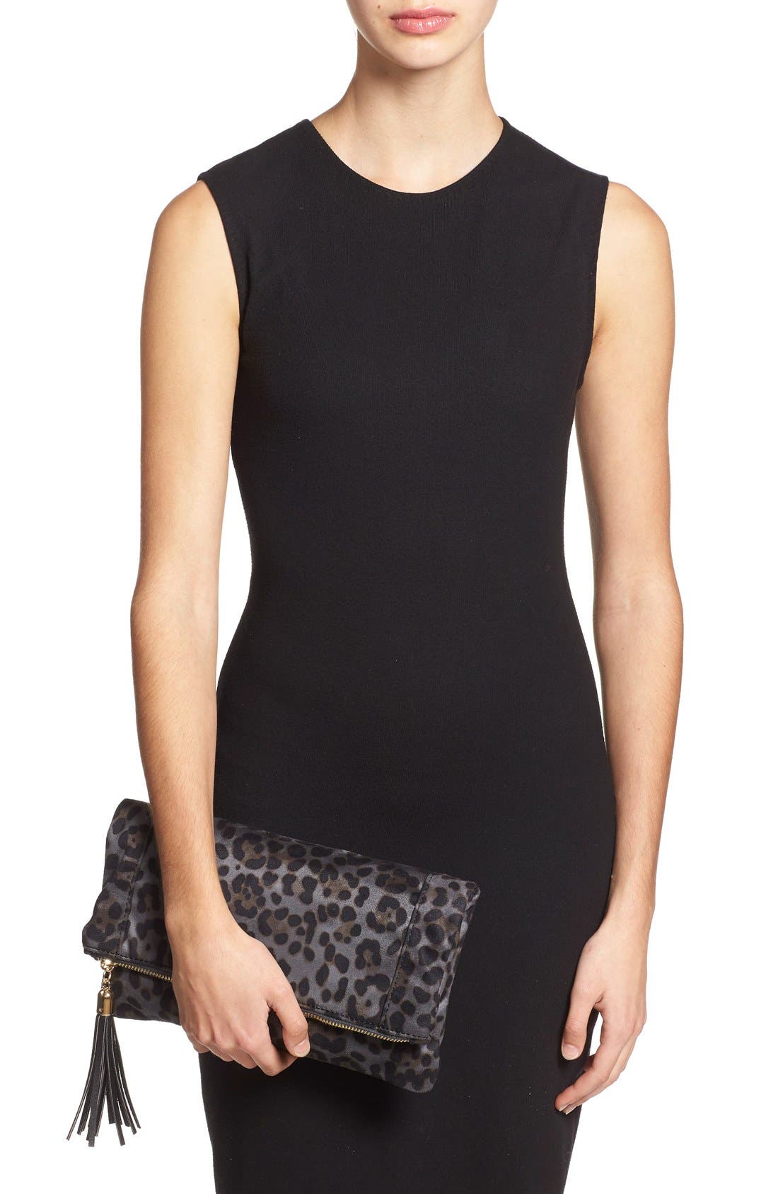 'Tasia' Print Foldover Clutch, Alternate, color, SLATE