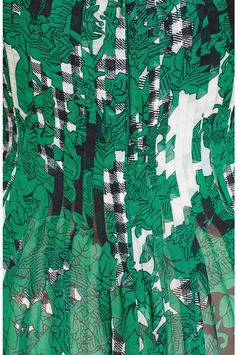 'Karlyn' Pleated Silk Fit & Flare Dress, Alternate, color, TOILE COLLAGE GREEN
