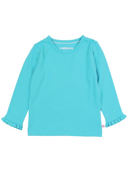 Rufflebutts Girls Knit Long Sleeve Ruffle Layering Tee In Bright Aqua