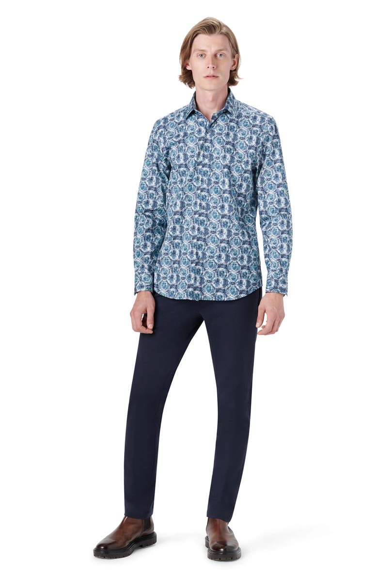Bugatchi Shaped Fit Medallion Print Stretch Button-Up Shirt, Alternate, color, 