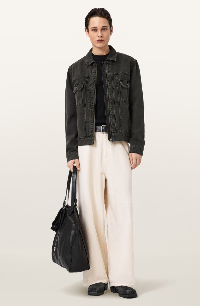 AllSaints Brightmore Zip Denim Jacket, Alternate, color, Dirty Black