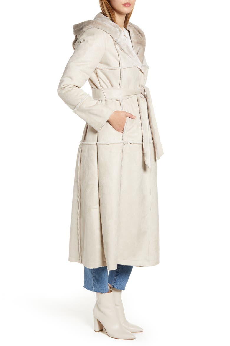 Faux Fur Trim Hooded Coat, Alternate, color, GREY MOONBEAM