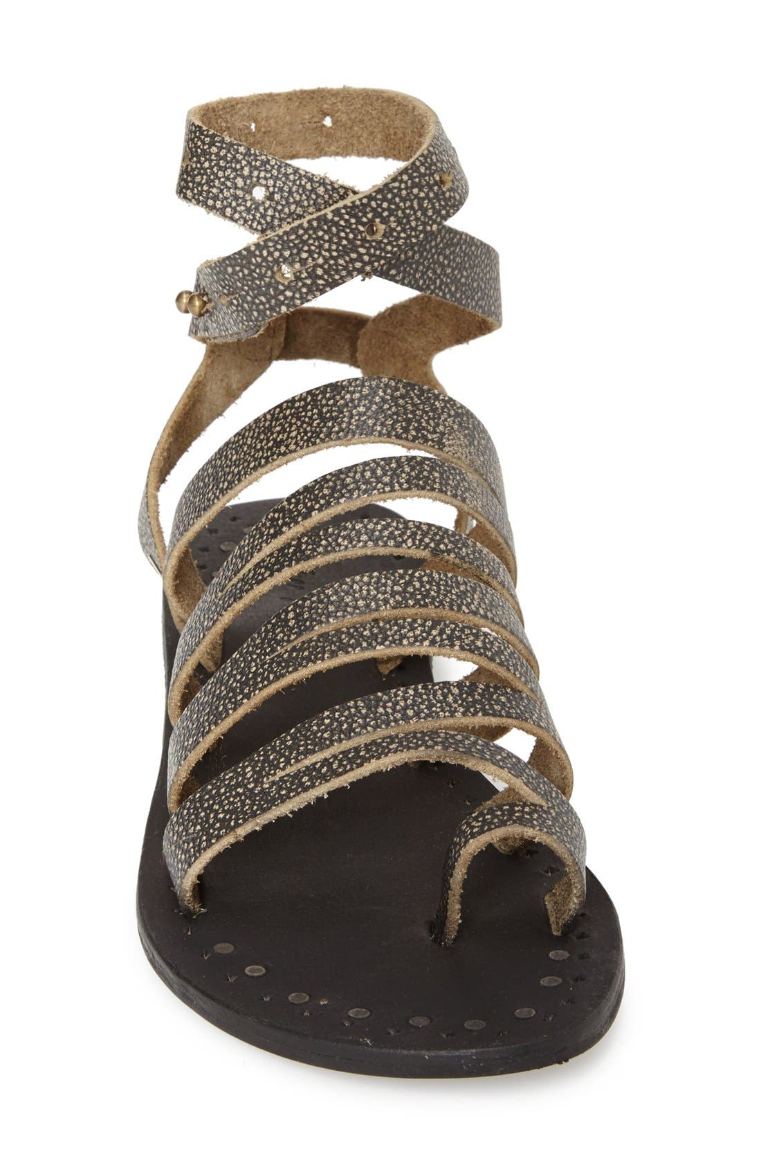'Sunever' Leather Gladiator Sandal, Alternate, color, WASHED BLACK