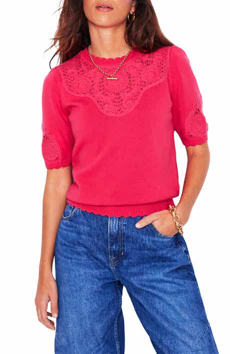 Boden Embroidered Short Sleeve Sweater
