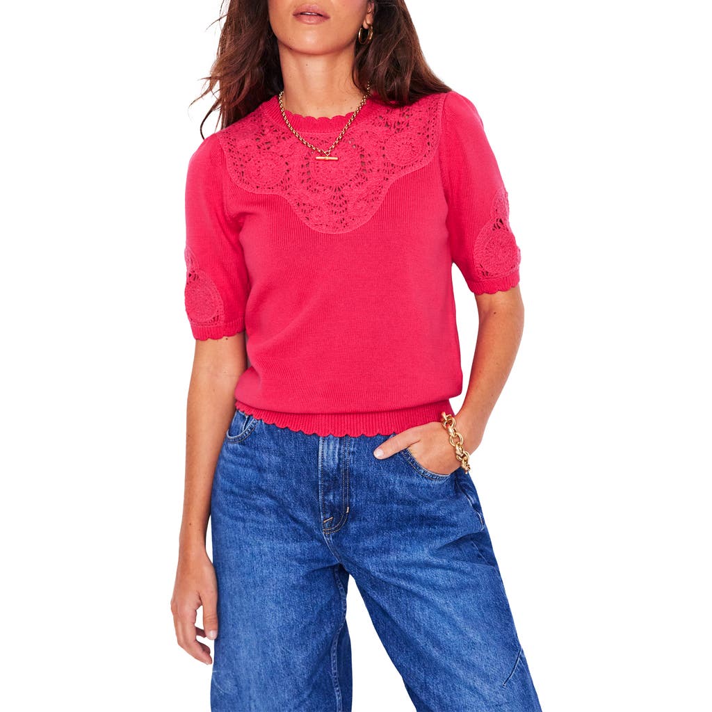 BODEN BODEN EMBROIDERED SHORT SLEEVE SWEATER